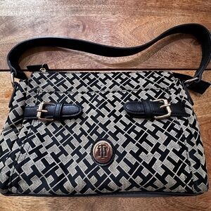 Tommy Hilfiger Black and Beige Patterned Bag